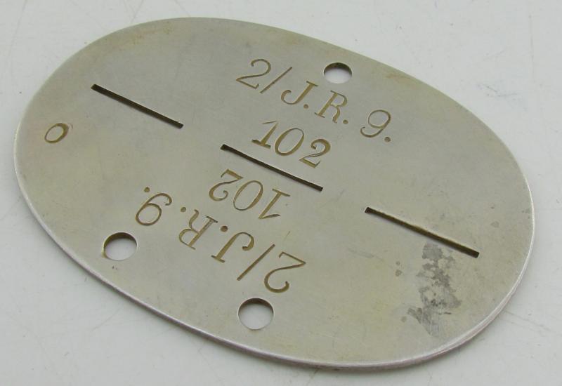 Erkennungsmarke ( EKM ) "2/J.R.9" (9th Infantry Regiment.)