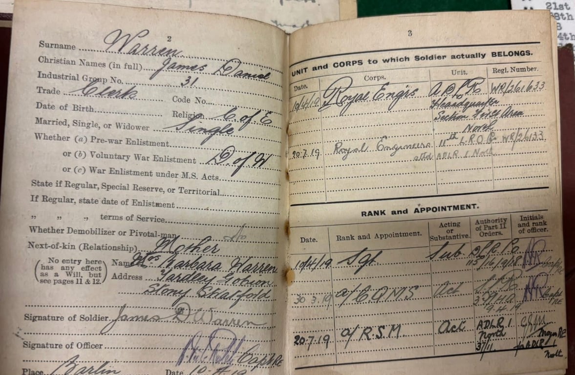 Paybook and Documents WO1 Warren Royal Engineers
