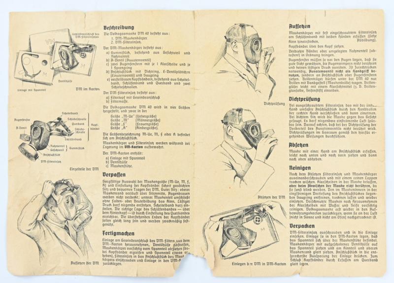 German Third Reich Civil Gasmask Manual DM40