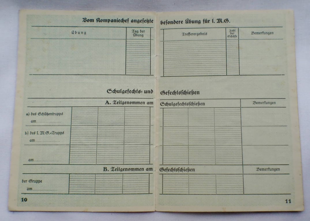 German Heer Shooting record book (Schießbuch für Erg. Schützen Kompanie)