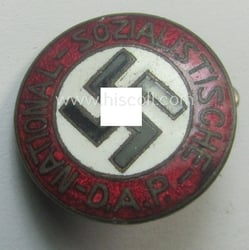 Unusually seen - smaller-sized- and darker-red-coloured! - 'N.S.D.A.P.'-membership-pin-...
