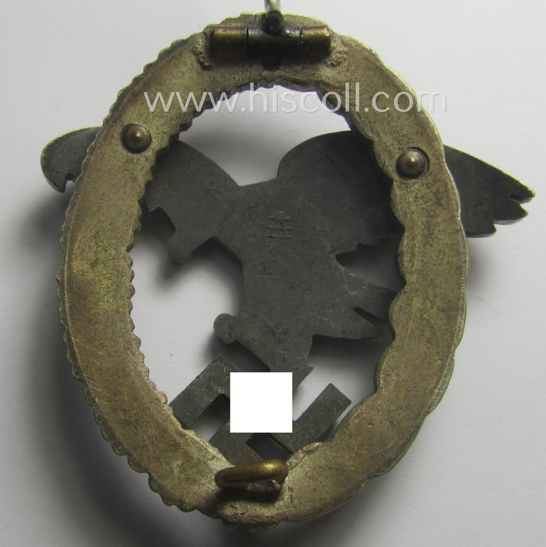 Superb, WH (Luftwaffe) 'Flugzeug-Beobachter-Abzeichen' (ie. observers'-war-badge) being a neatly maker- (ie. 'A'- ie. 'Assmann & Söhne'-) marked and/or: 'Buntmetall'- (ie. 'Tombak'-) based example