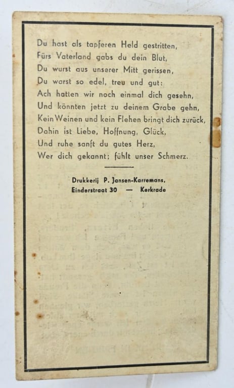 German Deathcard Dutchman Paul Klos