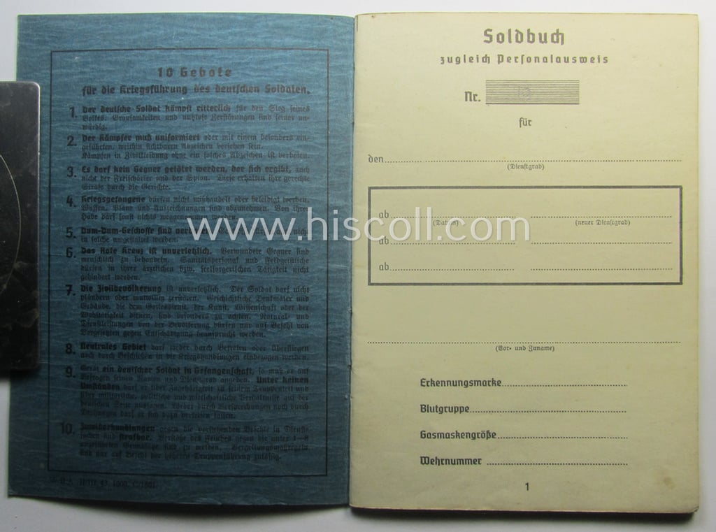'Virtually mint- ie. unissued'- example of a: WH (Luftwaffe) 'Soldbuch' (ie. pay-book)