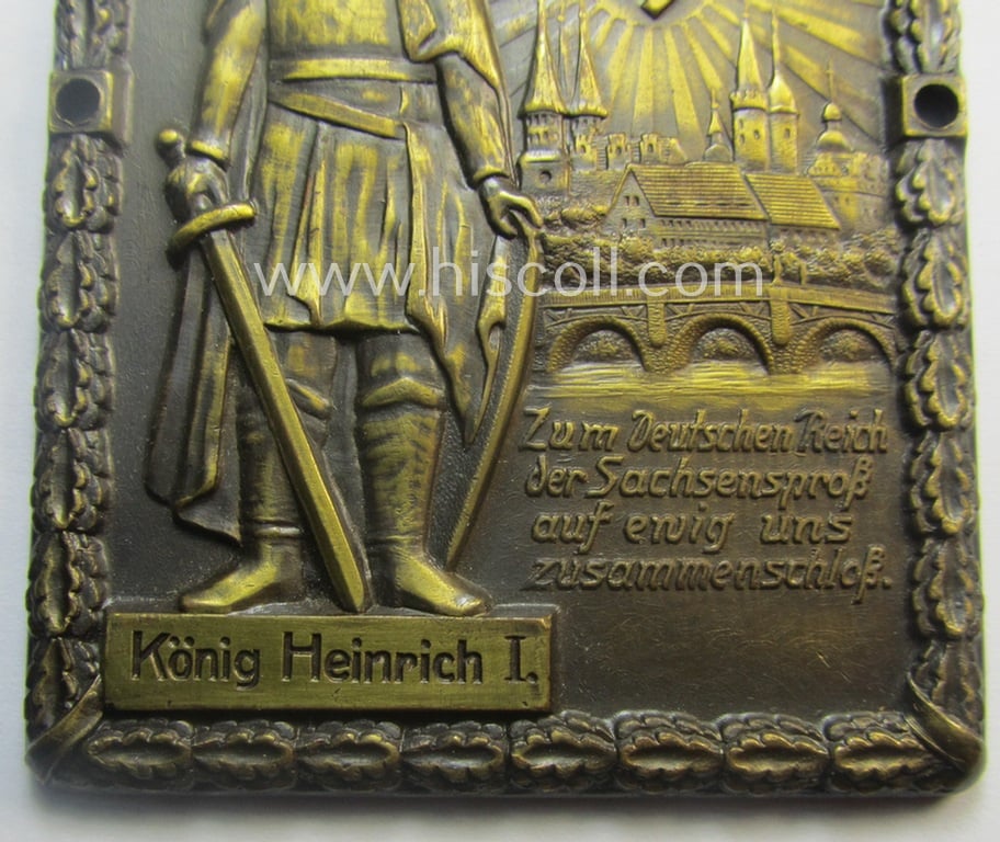 Superb - very detailed and most certainly scarcely found! - neatly golden-bronze-coloured (and I deem 'bronze'-based-) so-called: 'door-plaque' (ie. 'Türplakette') entitled: 'Jahrtausendfeier Merseburg - 21. 27. Juli 1933'