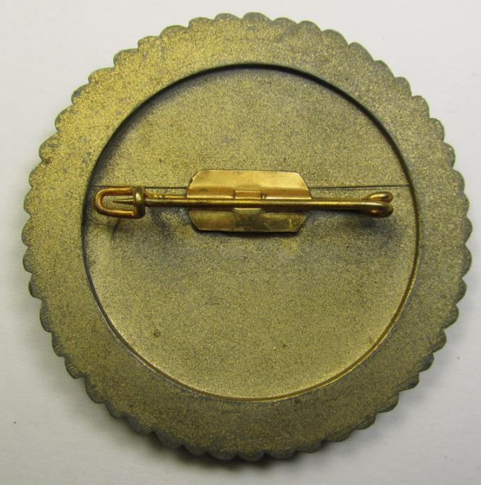 Multi-coloured- and very detailed so-called: 'Gaumeisterabzeichen 1944 in Gold mit Eichenlaubkranz des Standschützenverbandes Tirol-Vorarlberg' (as was awarded for the 'K.K.-Gewehr'(ie. 'Klein Kaliber-Gewehr')