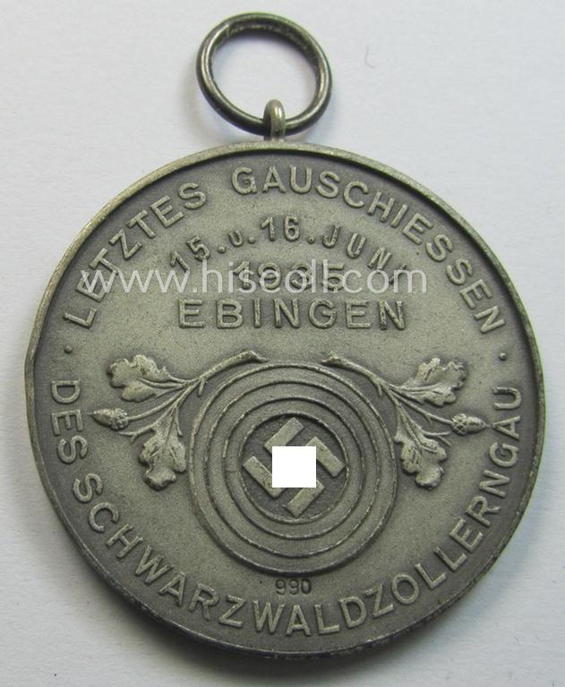 Attractive - and unusually found! - genuine silver-based, commemorative shooting-contest medal (ie. 'Erinnerungs- o. tragbare Schiess-Medaille') entitled: 'Letztes Gauschiessen des Schwarzwaldzollerngau - Ebingen - 15. u. 16. Juni 1935'