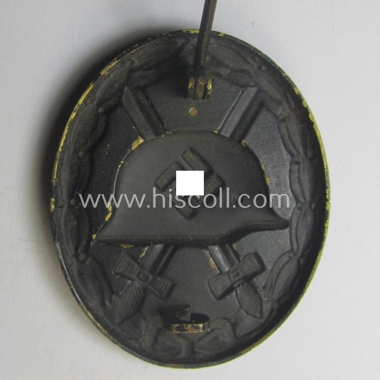 Moderately used- and/or worn, black-class wound-badge (or: 'Verwundeten-Abzeichen in Schwarz') being a typical non-magnetic and/or non-maker-marked example