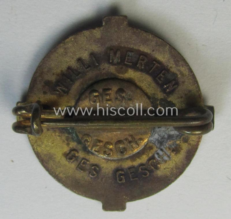 Enamelled 'RDC'- (ie. 'Reichsbewegung Deutsche Christen'-) 'Mitgliedsabzeichen' (or: membership lapel-pin of the first pattern) that is neatly maker- (ie. 'Willi Merten'-) marked and bearing a patent-pending- (ie. 'Ges.Gesch.'-) designation