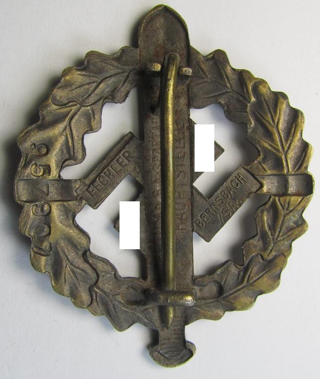Early- (ie. eventually pre-war-) period example of an: 'SA-Sportabzeichen in Bronze' (being a maker- (ie. 'Fechler - Bernsbach/Sa'-) marked and serial-numbered example that comes in an overall nice- and just moderately used- and/worn, condition