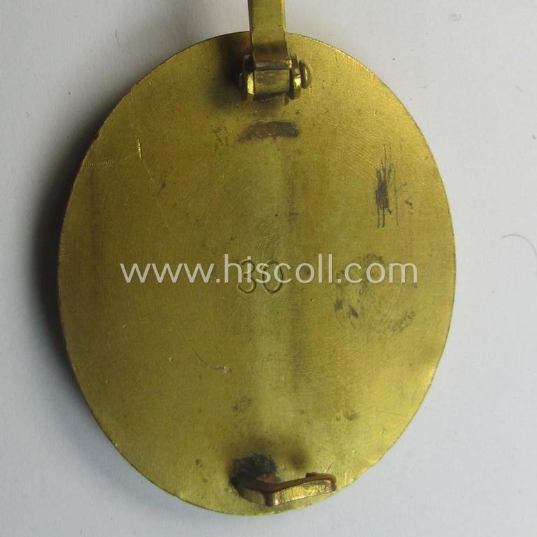 'Verwundeten-Abzeichen in Gold' being a clearly maker- (ie. '30'-) marked- and typical 'Buntmetall'-based (ie. desirable 'flat-pinned'!) example that comes as issued and/or worn