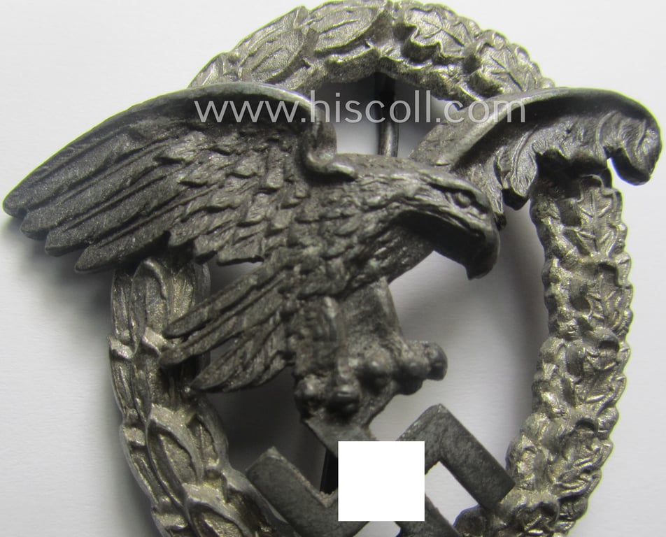 WH (Luftwaffe) 'Flugzeug-Beobachter-Abzeichen' (ie. observers'-war-badge) being a neatly maker- (ie. 'PM'- ie. 'Paul Meybauer'-) marked and/or: typical zinc- ie. 'Feinzink'-based example