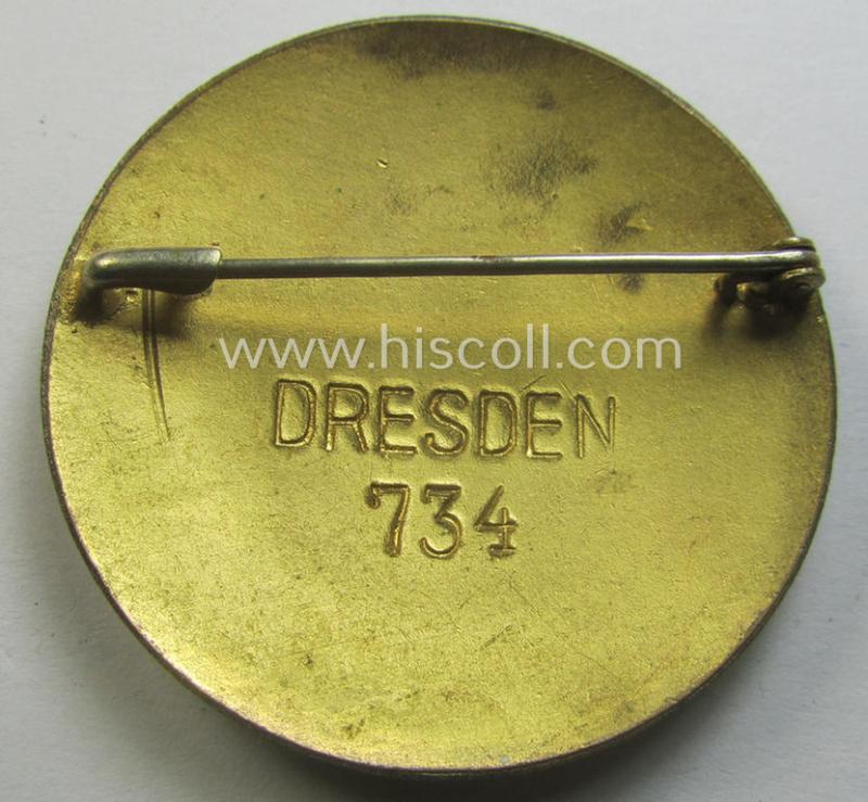 DRK (ie. 'Deutsches Rotes Kreuz') so-called: nurses'-badge entitled: 'Schwesternschaft' being a desirable, larger-sized version showing an engraved bearers'-number: ('734') and towns'- ie. hospital-name: ('Dresden')