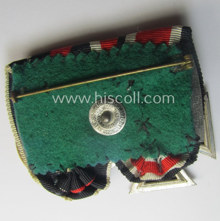 Superb example of a 2-pieced WH (Heeres o. KM etc.) medal-bar (ie. 'Orden- o. Doppelspange') showing resp. an: 'EKII. Kl.' and a Czech 'Anschluss'-medal '1 Oktober 1938'