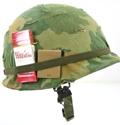 US Vietnam War Infantry helmet with camouflage cover...