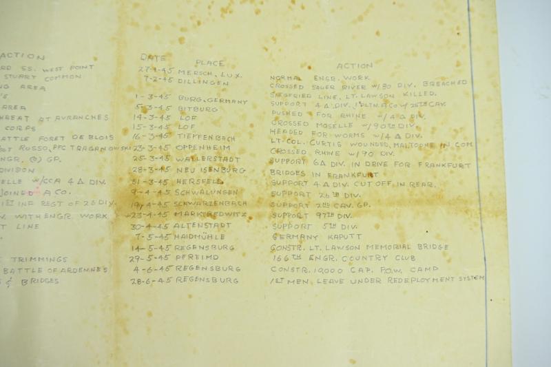 US WW2 166th Engineers Combat Battalion Route Map