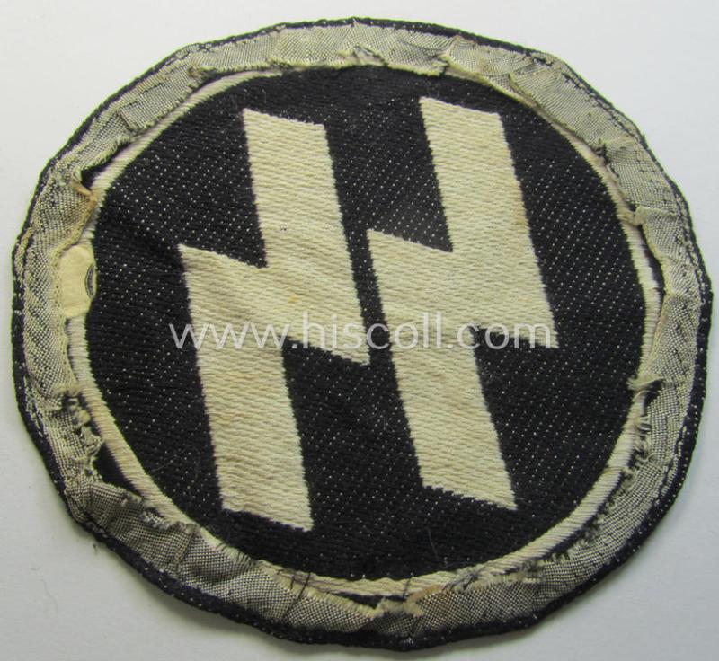 Superb, Waffen-SS sport-shirt emblem as executed in the neat 'BeVo'-weave pattern that has lost its 'RzM'-etiket and that comes in an overall very nice- (ie. minimally used- and/or carefully tunic-removed-), condition