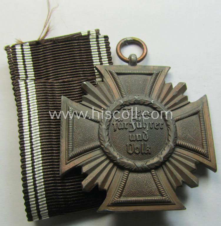 Attractive, 'N.S.D.A.P. Dienstauszeichnung in Bronze' (ie. '3. Stufe für 10 Jahre t. Dienste') being a (typical) non-maker-marked- (and 'heavy-weight'!) example that comes together with its (full length!) period ribbon (ie. 'Bandabschnitt')