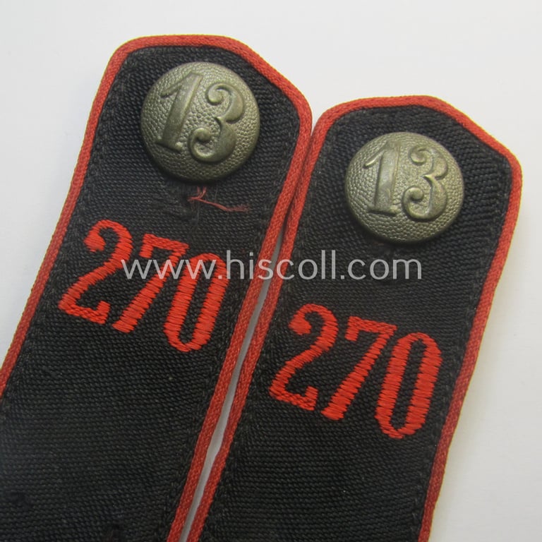 Pair of bright-red-piped, so-called: 'Allgemeine-HJ' (ie. Hitlerjugend) shoulderstraps as intended for usage by a: 'Hitlerjunge' who served within: 'Bann 270' (270 = 'Bann Schlossberg o. Schaulauen' in the 'Gebiet Ost Ostland')