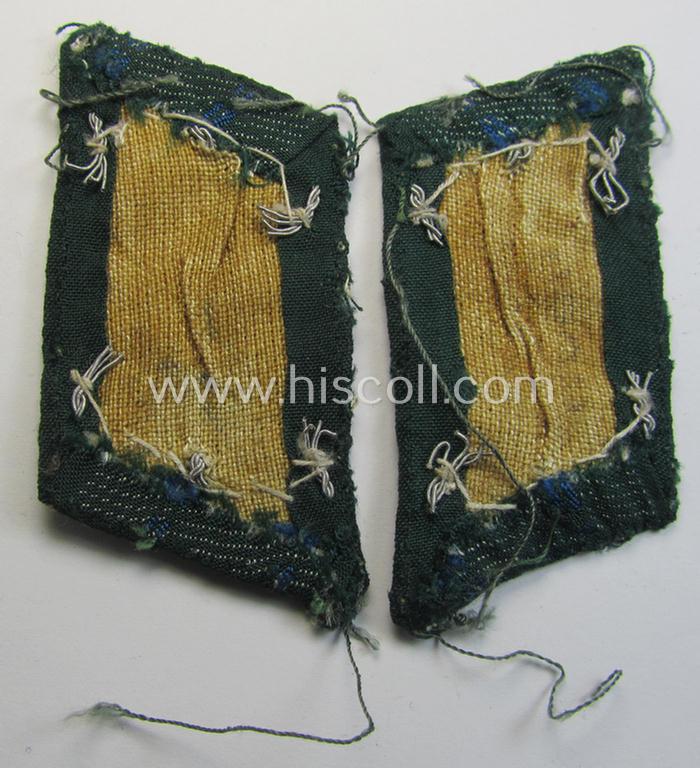 Truly used pair of WH (Heeres) later-war-pattern officers'-type collar-tabs (ie. 'Kragenspiegel für Offiziere') as was entirely executed in the neat 'BeVo'-weave pattern as was intended for an officer who served within the: 'Sanitäts-Truppen'