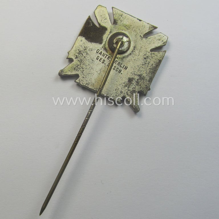 Membership lapel-pin (or: 'Mitgliedsabzeichen') aka: 'Silberne Ehrennadel für 10 Jahre Mitgliedschaft im Reichstreubund ehemaliger Berufssoldaten (o. RTB)' being a maker- (ie. 'Gante - Berlin'-) marked example