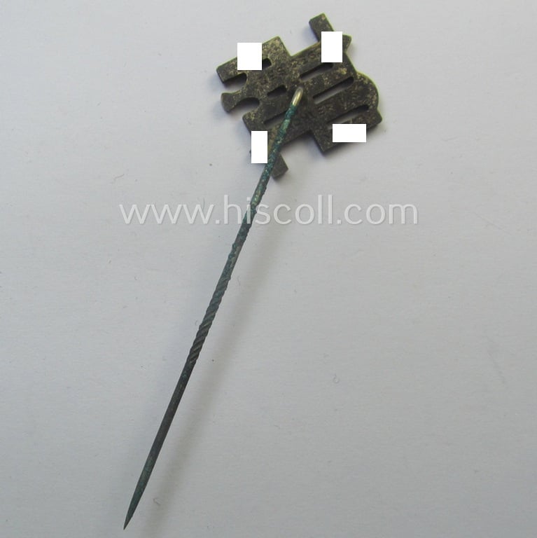 Membership lapel-pin: 'Reichsnährstand' (or: 'RNSt') being maker- (ie. 'Deschler'-) marked example that is executed in multi-coloured (albeit tarnished) so-called: 'Buntmetall'