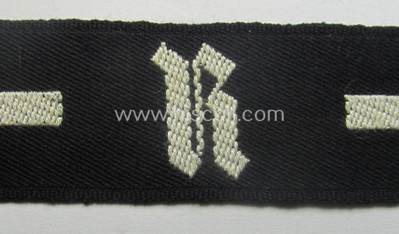 RAD (ie. 'Reichsarbeitsdienst') EM- (ie. NCO-) pattern, commemorative cuff-title (ie. 'Dienstärmelstreifen') depicting a capital 'R'-character (as was intended for the EM-/NCO-staff working on the various 'Westwall'-fortifications)