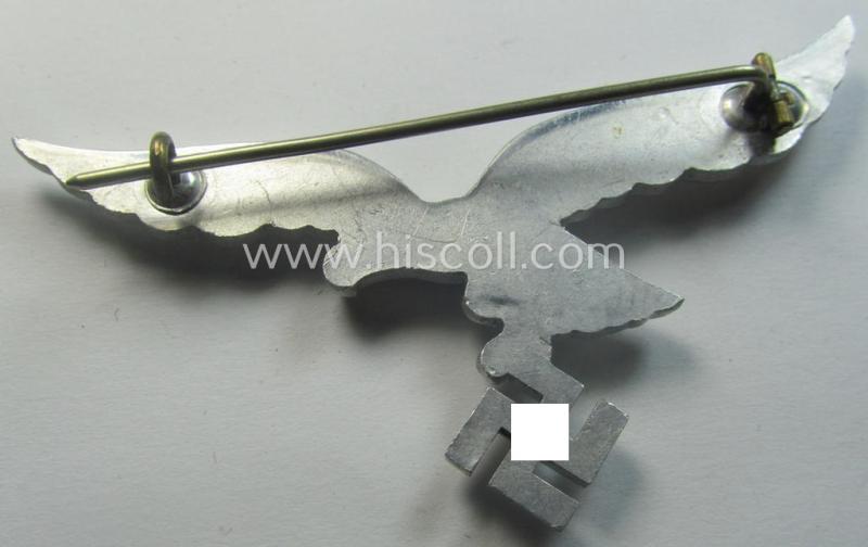 WH (Luftwaffe) aluminium-based breast-eagle as was specifically intended for usage on the white summer-tunics (ie. 'Brustadler für Sommerrock') being a detailed- albeit non-maker-marked specimen