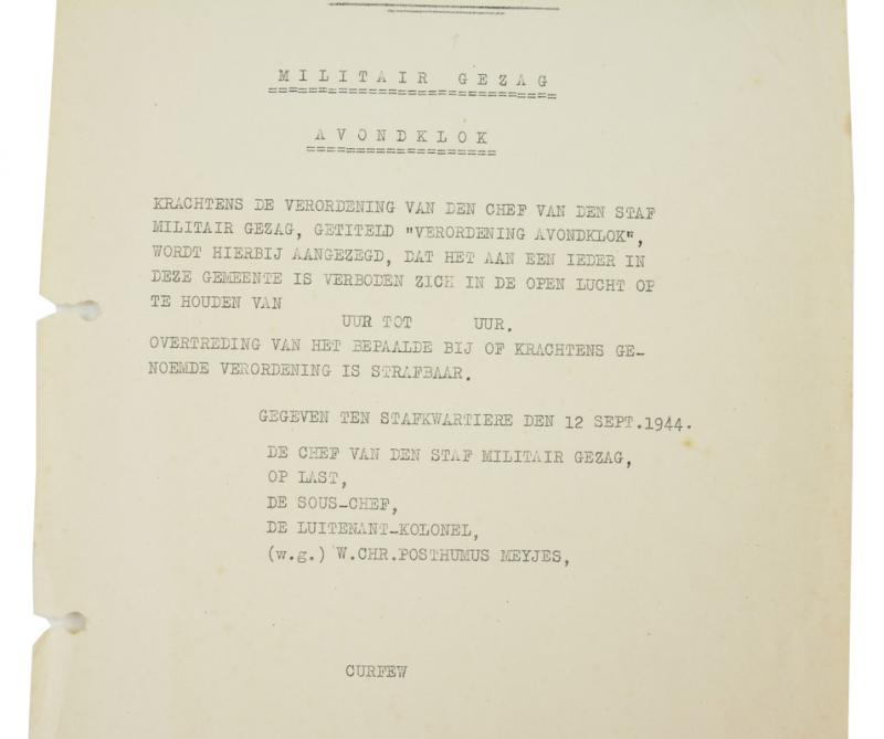 Dutch Military Authority Leaflet 'Curfew'