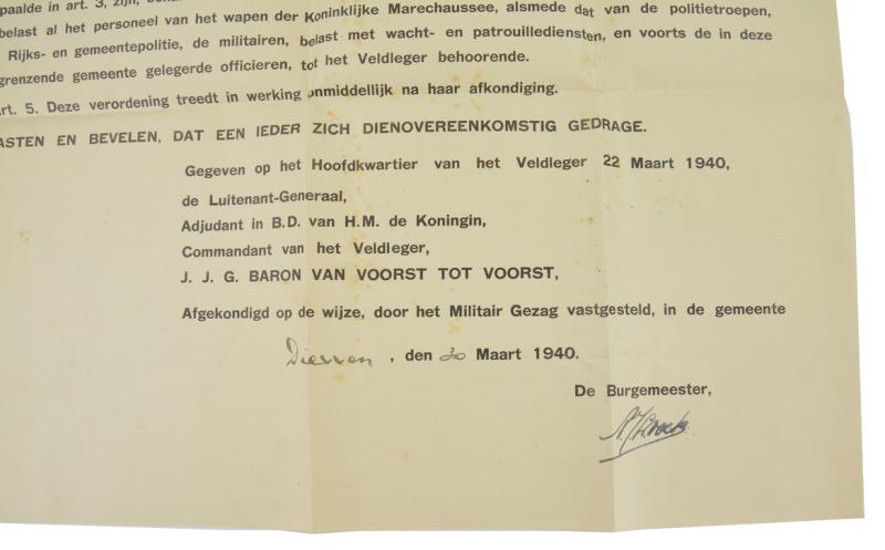 Dutch Military Authority Poster 'Regulation'