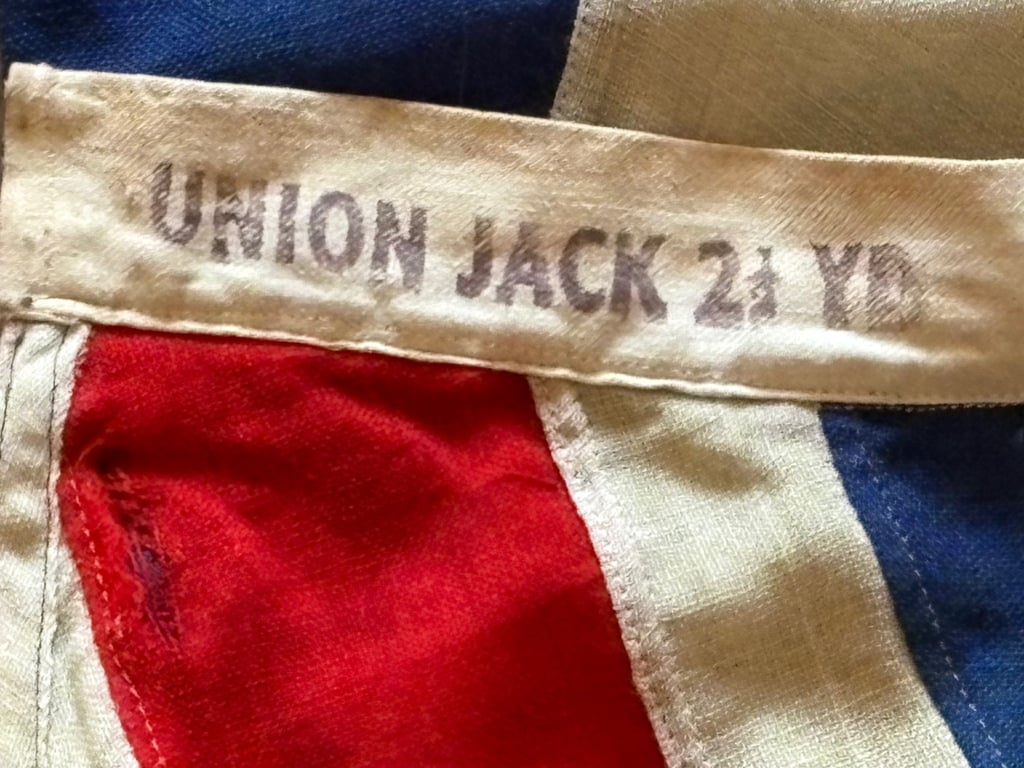 WWII BRITISH STAMPED PANEL STITCHED PATRIOTIC UNION JACK FLAG