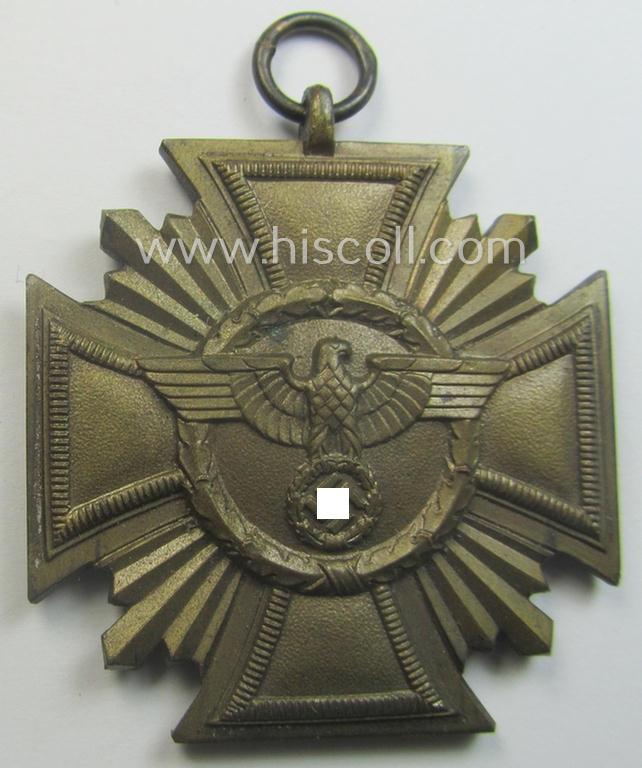 'N.S.D.A.P. Dienstauszeichnung in Bronze' (ie. '3. Stufe für 10 Jahre t. Dienste') being a clearly maker- (ie. '10'-) marked- (and 'light-weight'!) example as was produced by the maker (ie. 'Hersteller') named: 'Förster & Barth'