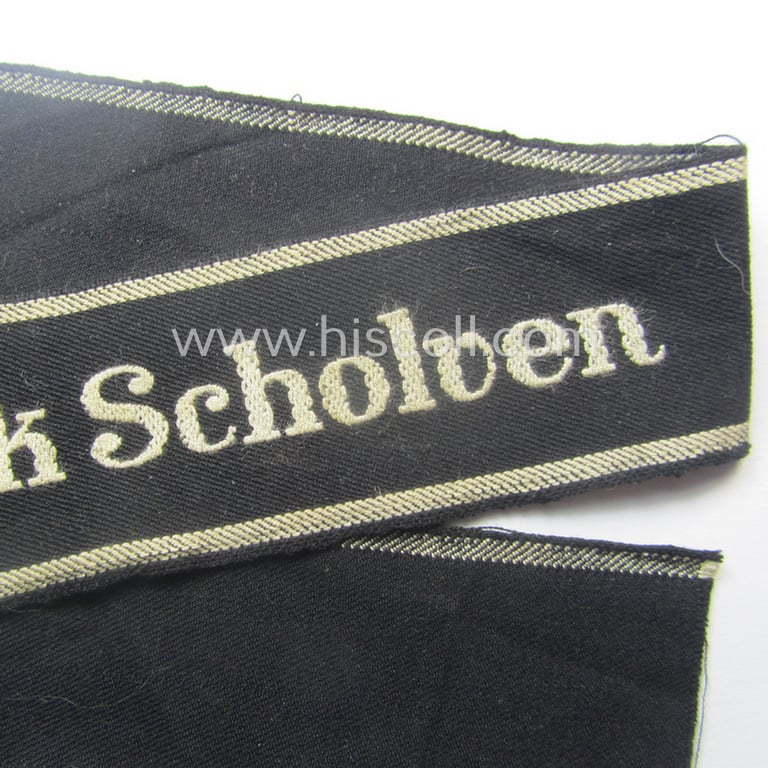 Only once before seen - full length and with certainty very scarcely encountered! - neatly 'BeVo'-woven 'Ärmelstreifen' (ie. cuff-title) as was intended for the various (I deem merely civil) staffmembers serving within the: 'HY-Werk Scholven'