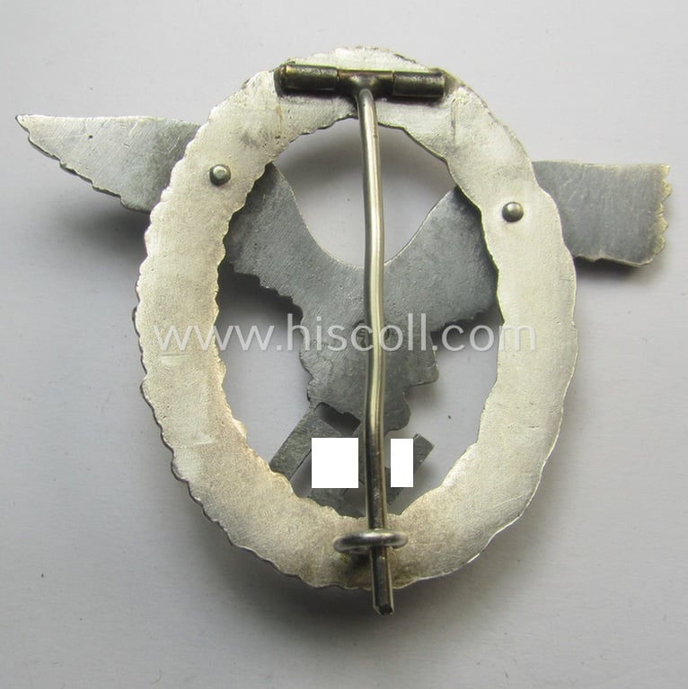 WH (Luftwaffe) 'Flugzeugführer-Abzeichen' (or: pilots'-badge) being a maker- (ie. 'BSW'-) marked- and typical 'Buntmetall'-based example as was produced by the maker (ie. 'Hersteller') named: 'Brüder Schneider' (ie. 'BSW')