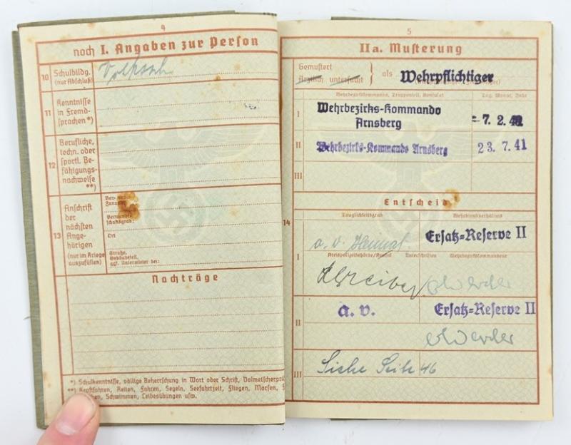 German WH Wehrpass and Document 'Heinrich Hamburgs'