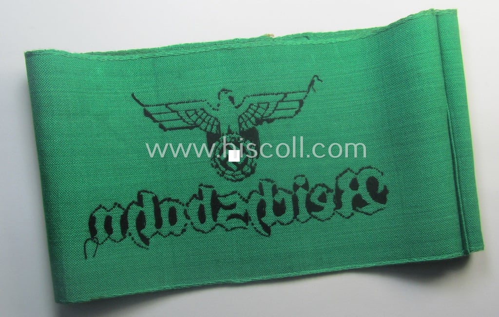 DRB- (ie. 'Deutsche Reichsbahn'-) related armband entitled: 'Reichsbahn' being of the 'entirely-woven'-type onto (typical) linnen-based cloth in a technique similar to the 'BeVo'-weave pattern