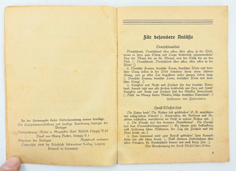 German Third Reich Songbook 'Denn wir fahren gegen Engelland'