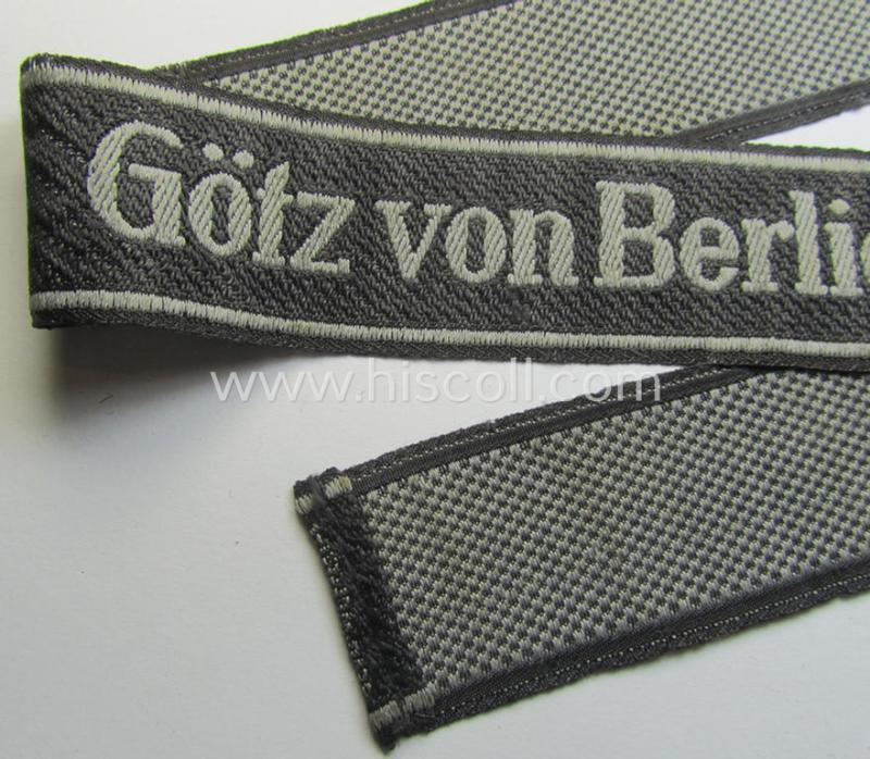 Superb, Waffen-SS 1943/44-pattern cuff-title (ie. 'Ärmelstreifen') as executed in typical 'BeVo'-weave-pattern as was intended for a member within the: 17. SS-Panzergrenadier-Division 'Götz von Berlichingen'