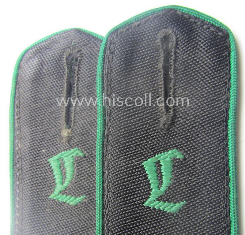 Fully matching, typical bright-green-piped- and/or neatly 'cyphered' pair of so-called: 'HJ-Landjahr'-shoulderstraps as was intended for usage by a: 'HJ-Junge' serving within the greater 'Landjahr'-movement