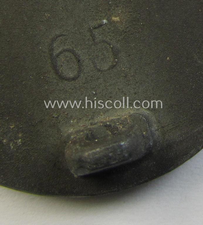 Attractive - and moderately used- and worn! - example of a maker- (ie. '65'-) marked example of a silver-class wound-badge (or: 'Verwundeten-Abzeichen in Silber') as was produced by the 'Hersteller' ie. maker: 'Klein u. Quenzer'