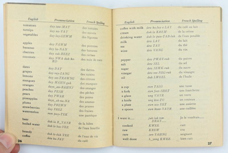 US WW2 French Phrase Book