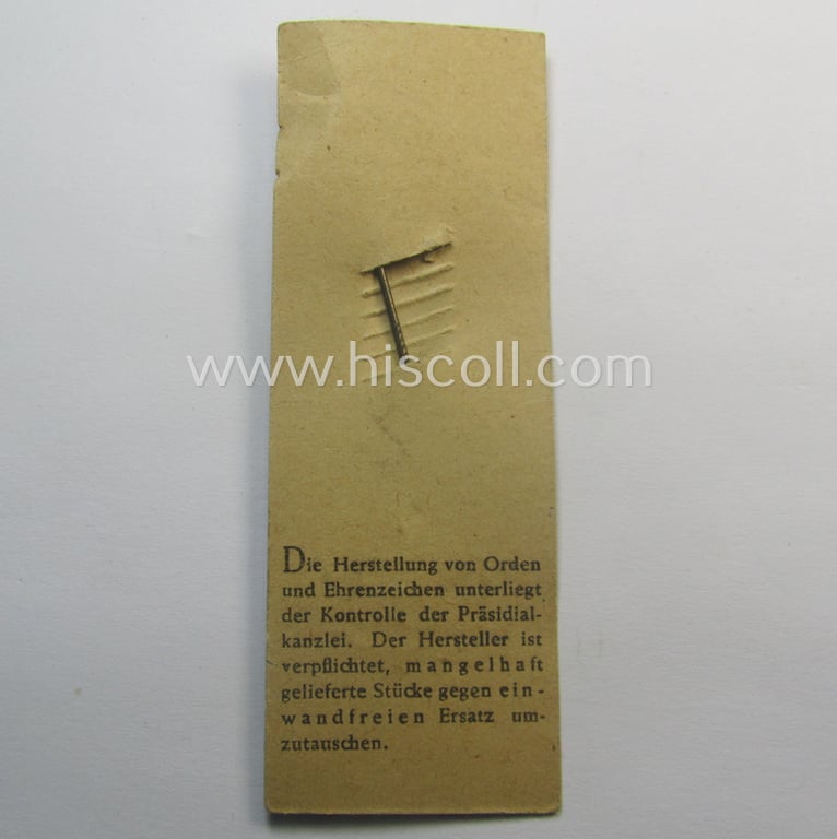 Neat - and only 9 mm. sized! - miniature-lapel-pin depicting a: 'Panzerkampfabzeichen in Bronze' (or: bronze-class panzer-assault-badge ie. PAB) being a non-maker-marked example that comes mounted onto its period 'LDO'-card