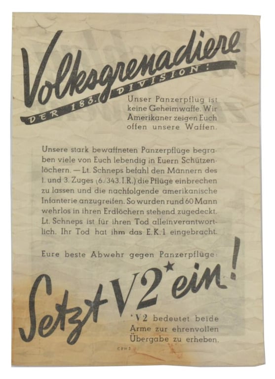 US WW2 Droppingsflyer 'Volksgrenadiere der 183 Division'