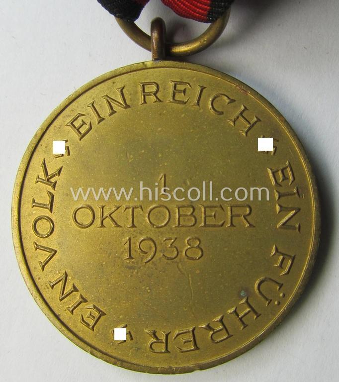 Attractive, WH Czech-occupation- (ie. 'Anschluss'-) medal: '1. Oktober 1938' being a neat (albeit minimally tarnished) example that comes mounted onto its period ribbon as issued and/or recently found
