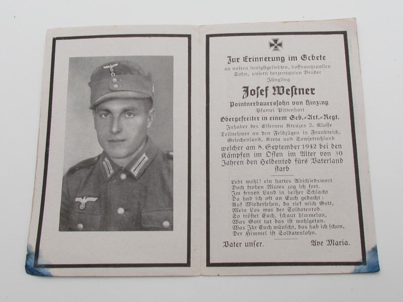 Wehrmacht ( Gebirgsjäger ) Death Card