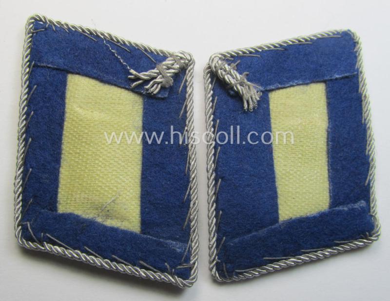 Pair of WH (Luftwaffe) officers'-type collar-patches (ie. 'Kragenspiegel für Offiziere') as executed in darker-blue-coloured wool as was intended for usage by a: 'Leutnant o. Arzt der der Sanitäts-Truppen'