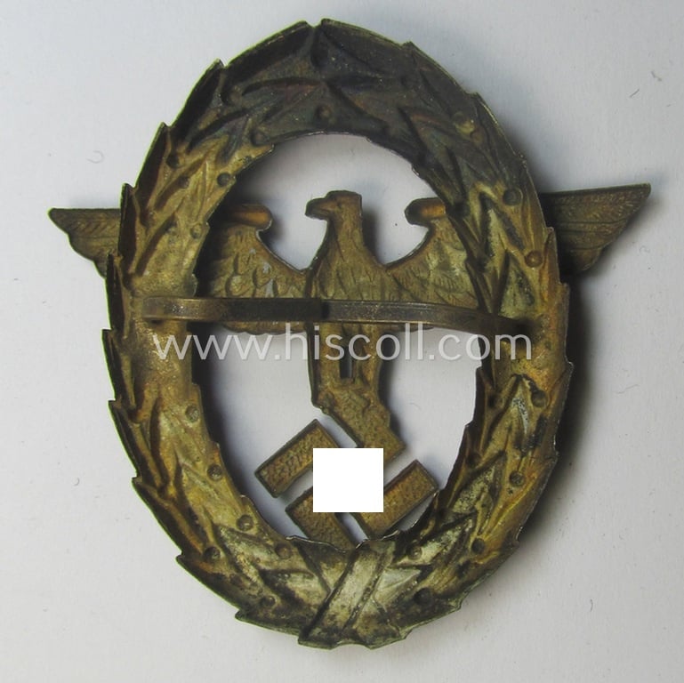 Early-period- and tarnished silvered ie. 'Buntmetall'-based! - 'Polizei'- (ie. police) visor-cap eagle being a silver-coloured- and typical non-maker-marked example as was intended for usage on the various 'Polizei' (ie. police) visor-caps