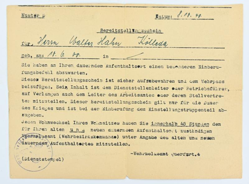German Wehrpass 'Walter Hahn'