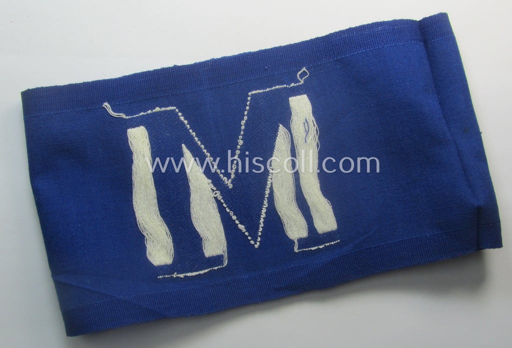 Attractive - and scarcely found! - EM- (ie. NCO-) pattern 'Reichsluftschutzbund' (ie. 'RLB'-) service-armband as executed in the neat 'BeVo'-weave-pattern as was intended for usage by a member serving as an: 'RLB-Melder'