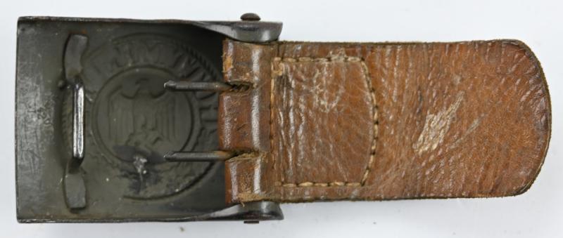 German WH Beltbuckle with Schrapnel damage and Tab 'E.Schneider'